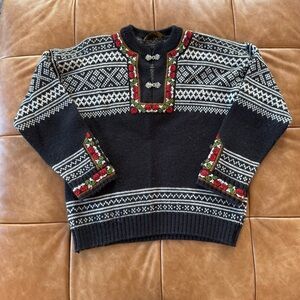 Vintage Nordstrikk Cardigan Sweater Womens Men’s White Wool Fair Isle Norway Ski